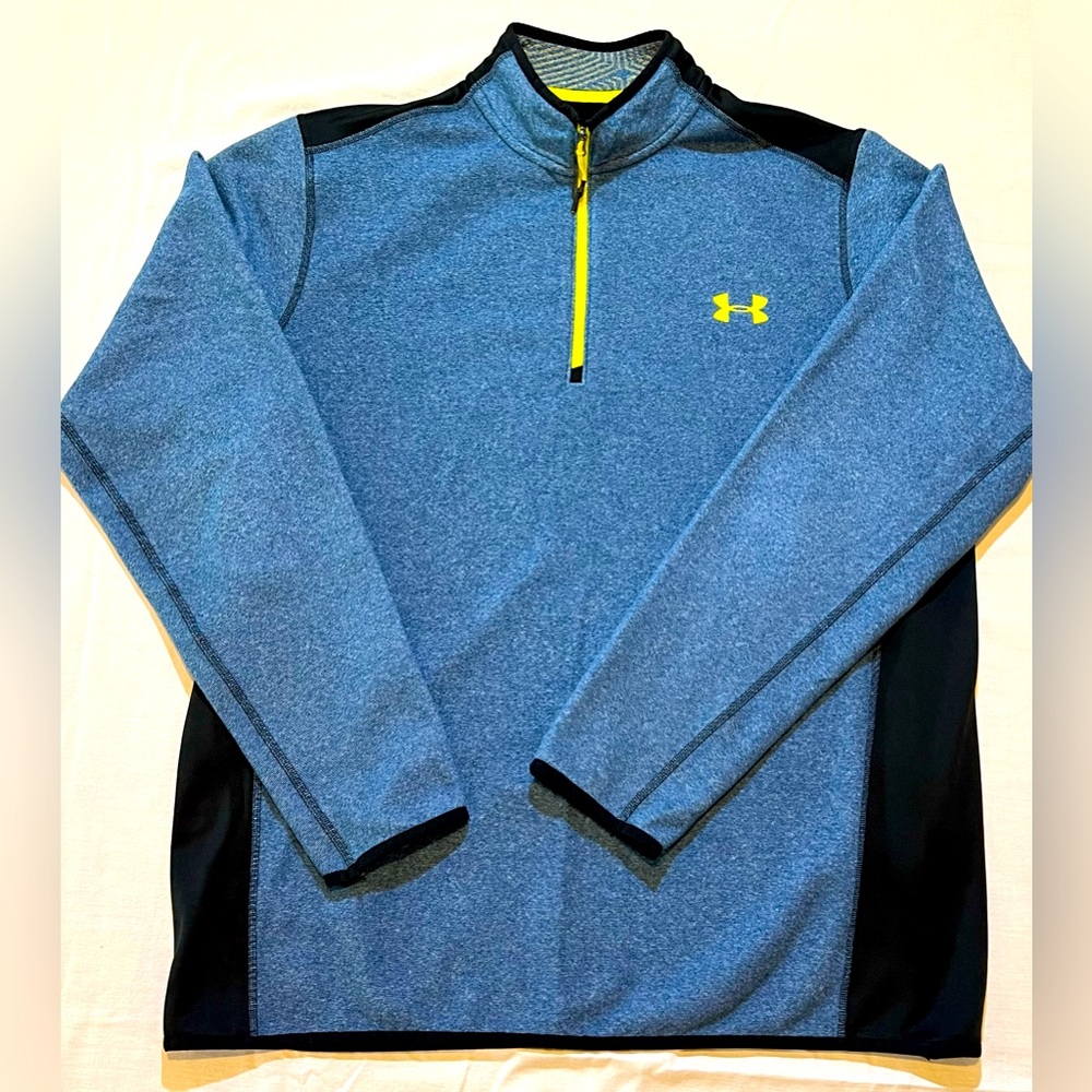Under Armour Mens Cold Gear Pullover 1/4 Zip Fleece Loose Fit Sky/Navy Size XL